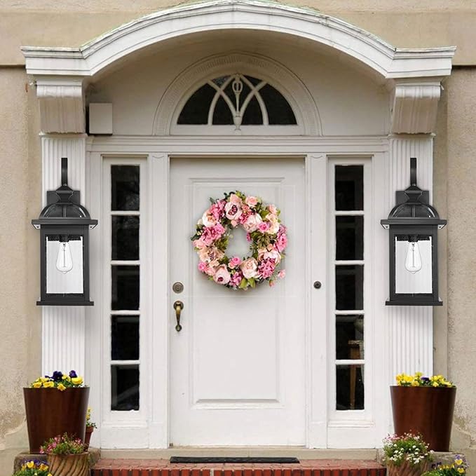 Darkaway Outdoor Lights Fixtures Wall Mount, Large 22inch Outdoor Wall Sconce Lights with Seeded Glass Waterproof Outside Exterior Lights Fixture for House Front Porch Patio （Large, Black）