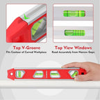 WORKPRO 12 Inch Torpedo Level, Magnetic Small Leveler Tool, Plumbing Level with Pitch Vial, Aluminum Reinforced, 4 Bubbles, V-Groove for Conduit Bending