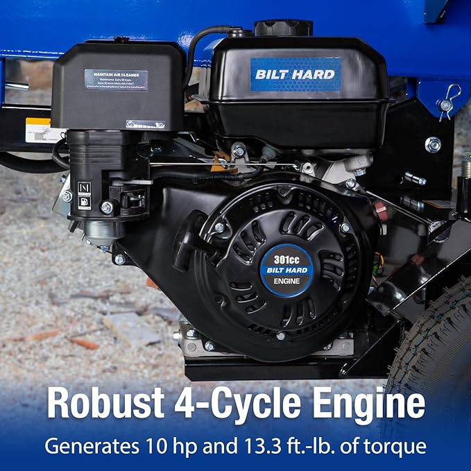 BILT HARD 35-Ton Horizontal/Vertical Gas Powered Hydraulic Full Beam Log Splitter with 301cc OHV Engine, 2" Ball Coupler, 16" DOT Tires, 2 Stage Gear Pump, Firewood Splitting Wood Machine, Auto Return