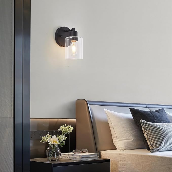 Wall Sconces for Bathroom, Modern Vanity Light Fixtures, Black Wall Mount Lighting Lanterns, Farmhouse Wall Lights with Clear Glass Shade for Bedroom Living Room Mirror Hallway Kitchen（2PACK）