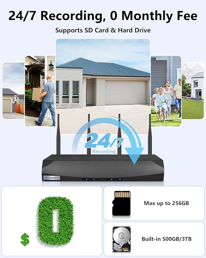 【2-Way Audio & Auto Tracking】 4MP PTZ Security Cameras Wireless Outdoor, Wireless Outdoor Security Camera System, Home WiFi Video Surveillance DVR Kits