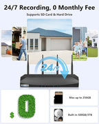 【2-Way Audio & 360° View】 4MP PTZ Security Cameras Wireless Outdoor, WiFi Home Security Camera System, Video Surveillance DVR Kits