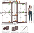 Homykic Bamboo Closet System Clothes Rack, Large Freestanding Garment Rack Clothing Rack for Hanging Clothes with 7 Storage Shelves and 5 Rods, Open Wardrobe Organizer with 4 Hooks, Espresso