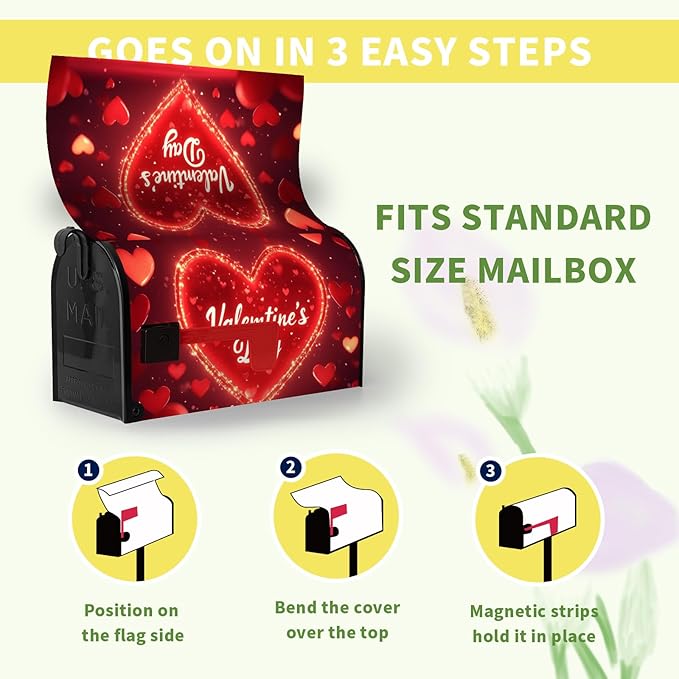 Valentine's Day Mailbox Covers Magnetic Standard Size 21x18 Inch Red Heart Mailbox Cover Love Mailbox Wraps Post Letter Box Cover for Outdoor Garden Decorations