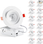 LEDIARY 12 Pack Gimbal LED Recessed Lighting 4 Inch, 5CCT Adjustable Recessed Light Slim Selectable 2700K-6000K,750LM Can Lights with Jbox,Canless Down Light Ceiling Light with IC Rated ETL Listed