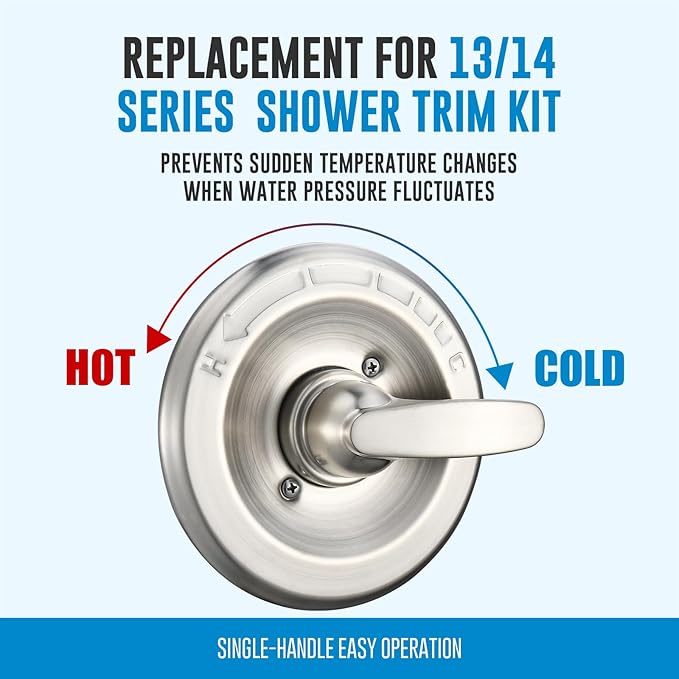 Replacement for Delta Classic 13 Series Single-Function Trim Kit, T13010 Shower Handle, Fit Delta Shower Valve R10000 Series, Brushed Nickel (Cartridge Included)