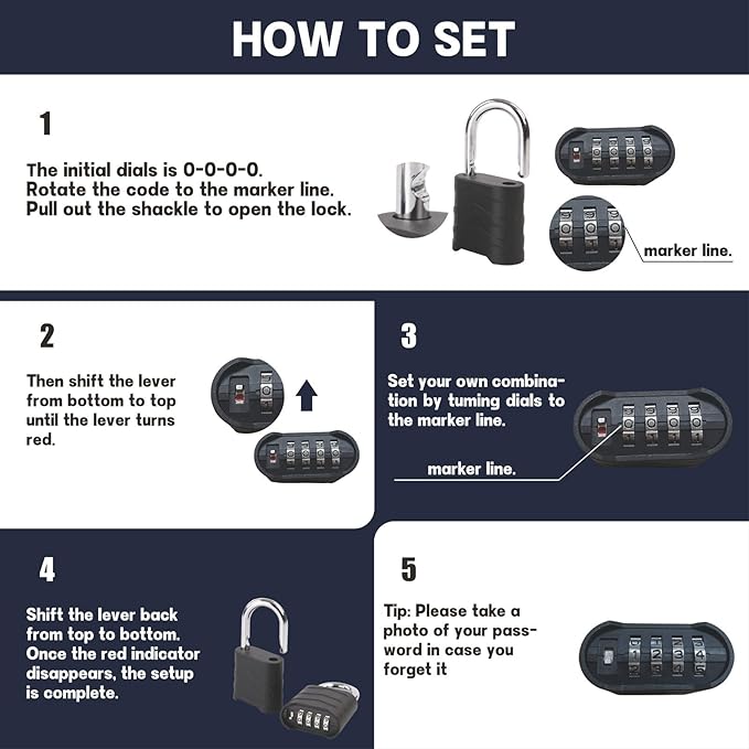 SEPOX 4PCS Large Combination Padlock, Long Shackle Outdoor Combo Lock 2.2" 55mm Heavy Duty Weatherproof, Ressetable 4Digital, Security Aluminum Body,Uncuttable Shackle, for Home, School, Gate, Garden