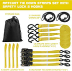 Ratchet Tie Down Straps 4 Pack -15 FT - 2200 LB Heavy Duty Srap for Trucks Cargo Ropes Tie Down Ratchet Rope Set Truck Bed with Safety Lock S Hooks Moving Hold Down-Yellow
