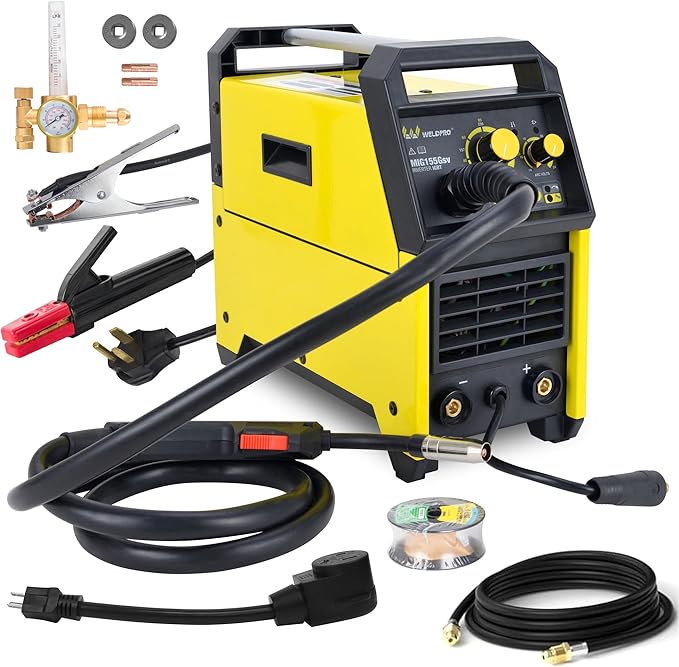 Weldpro MIG155GSV 155 Amp Inverter Flux Cored MIG/MIG/Stick/MMA Arc Welder with Dual Voltage 110/220V Welding Machine