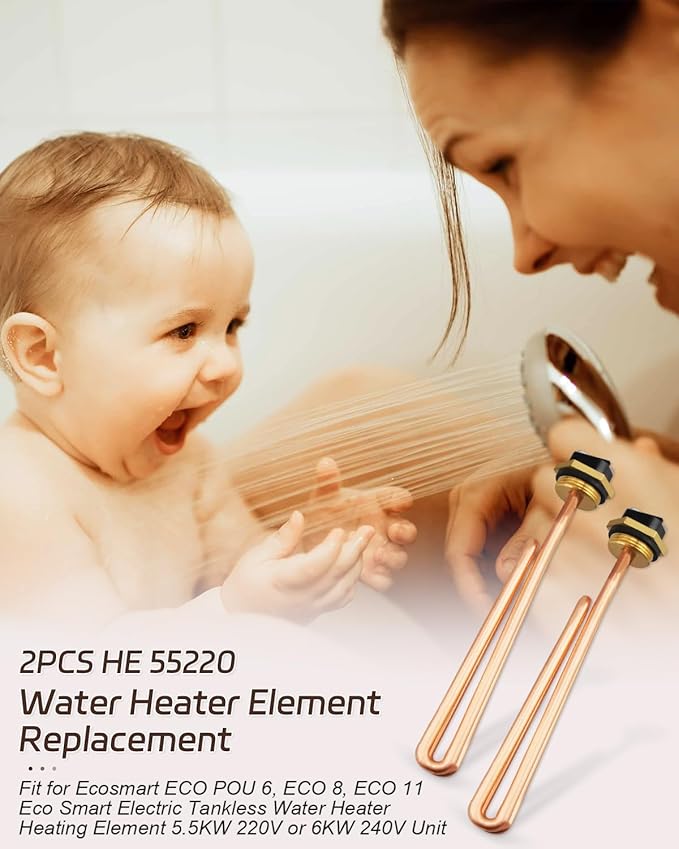 HE 55220 Water Heater Element, Fit for Eco Smart ECO POU 6 ECO 8 ECO 11 Tankless Electric Water Heater, Water Heating Element 5.5KW 220V or 6KW 240V, Screw-in 2Packs