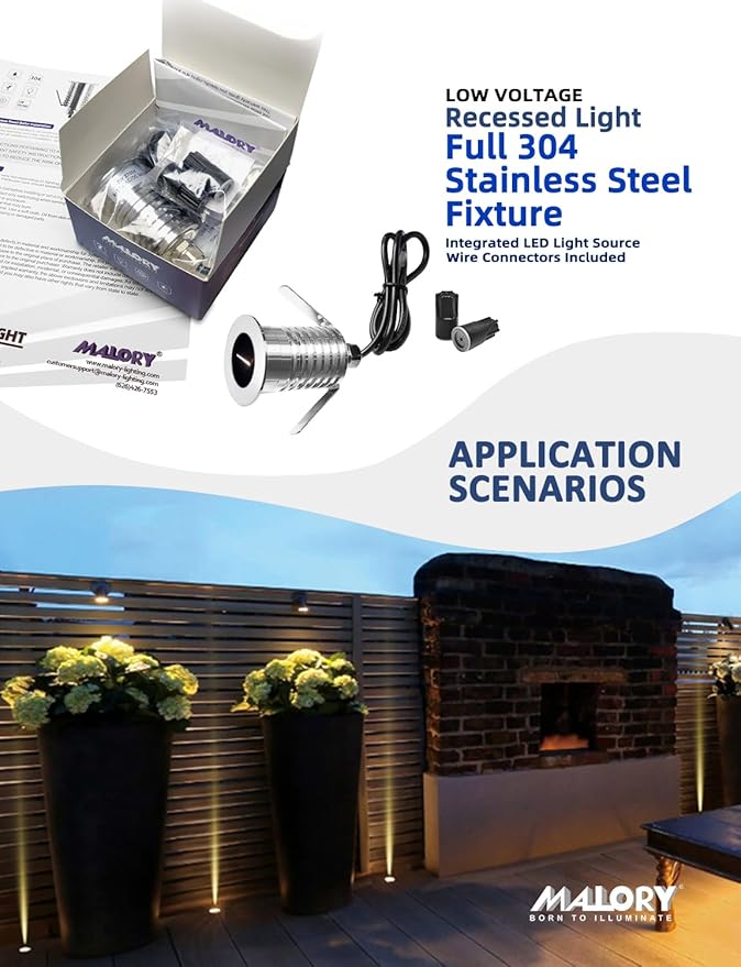 MALORY Low Voltage Deck Light 6 Packs, 2W 2700K 12V Landscape Lighting, Recessed LED Outdoor Step Stair Lights, Deck Lighting for for Outside Floor Yard (SG07-Link, 6-Pack 2700K)