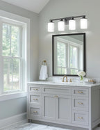 DORESshop 4-Light Black Bathroom Light Fixture Over Mirror with Milk Glass Shade, Modern Vanity Lights for Hallway Living Room Bedroom, ETL Listed