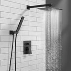 Lava Odoro Modern 2-Setting Square Shower System with Rain Shower Head and Handheld Spray Black, Rainfall Shower Faucet Set Chrome, Shower Valve and Trim Kit, Polished Chrome SF103-MB