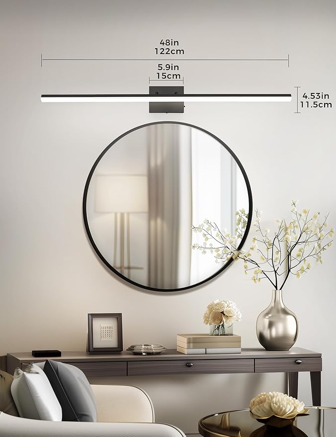 L LOHAS LED 48-Inch Bathroom Vanity Light Bar Over Mirror, Matt Black Modern Bathroom Light Fixtures, 3CCT Adjustable LED Vanity Lights for Living Room Wall