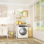 Ulif U11 Medium Over Washer and Dryer Shelves, 3 Tiers Laundry Room Storage and Organizer Standing Shelf, Metal Freestanding Clothes Drying Rack, 31.1”W x 19.7”D x 77.6”H, White