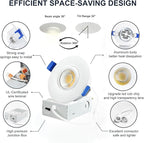 6 Pack White 3-inch 5 CCT Gimbal LED Recessed/Downlight Color Selectable 2700K/3000K/3500K/4000K/5000K 800Lm 10W 120V Dimness Adjustable LED Lights