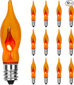 SUNSGNE E12 Flickering Flame Orange Night Light Bulbs, C18 String Light Bulbs for Halloween Christmas Party Decor - 1Watt/120 Volts/E12 Base(12 Pack)