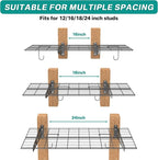 EVERHANGER Wall Mounted Garage Wall Shelves, 2 x 4 ft Metal Storage Shelves, Heavy Duty Wall Shelving with Hooks, Holds Up to 220 Lbs, Black