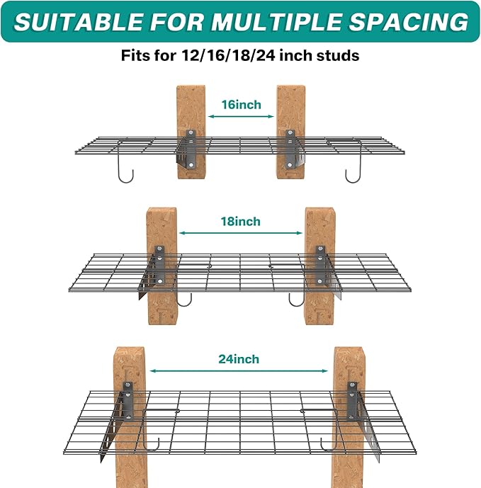 EVERHANGER Wall Mounted Garage Wall Shelves, 2 x 4 ft Metal Storage Shelves, Heavy Duty Wall Shelving with Hooks, Holds Up to 220 Lbs, Black