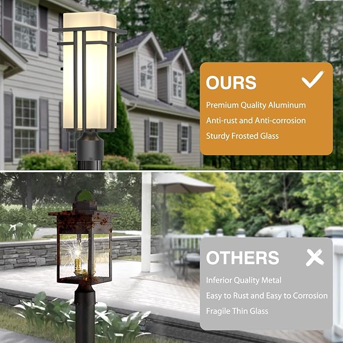 Outdoor Post Light Fixture - Aluminum Lamp Posts Outdoor Lighting, Outdoor Lightpost Lantern with 3-Inch Pier Mount Base Outside Pole Lighting for Porch Garden (22''H, 1 pc)