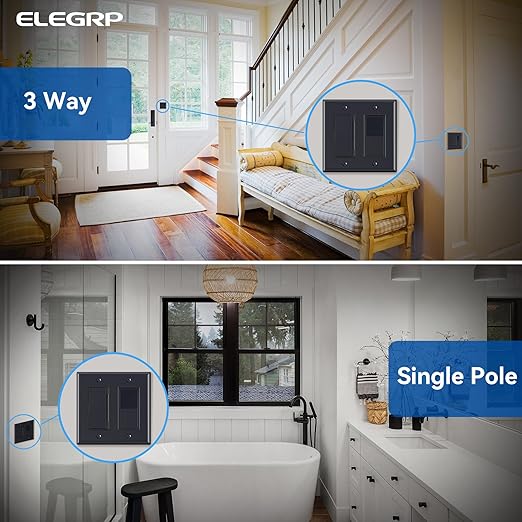 ELEGRP Dimmer Light Switch for 300W Dimmable LED/CFL Lights and 600W INC/HAL Bulbs, Single Pole/3-Way LED Slide Dimmer Light Switch, Wall Plate Included, UL Listed, 10 Pack, Black