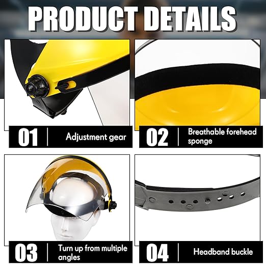 4 Pack Safety Face Shield for Grinding and Cutting, Full Impact Resistant Face Shield Mask for Work Chemical Woodworking (Yellow)