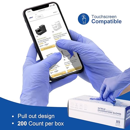 JMU XS Nitrile Gloves, Case of 1200, Powder-Free and Latex-Free Disposable Medical Exam Gloves