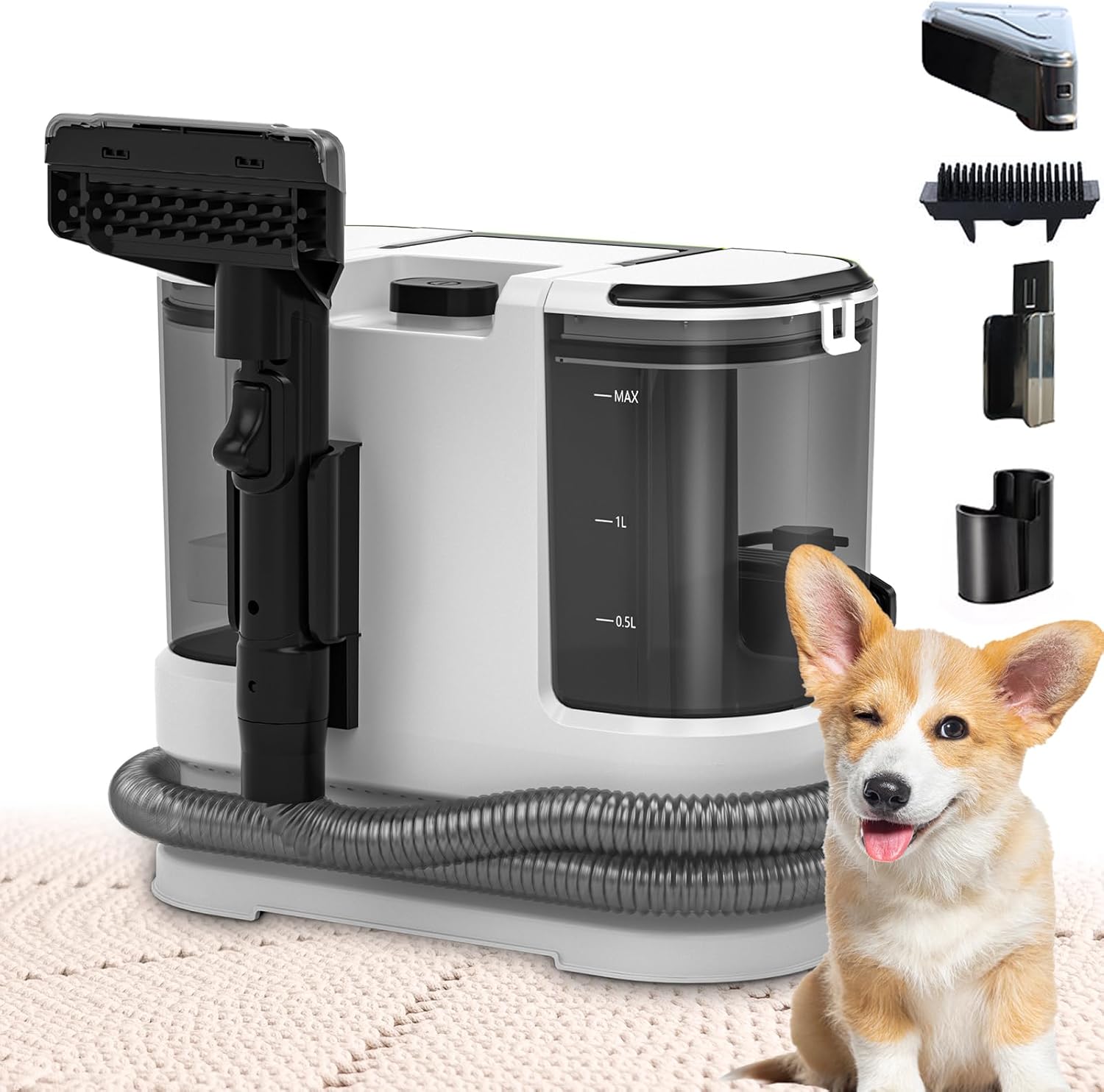 Portable Carpet & Upholstery Cleaner, Deep Cleaning for Rugs, Couch, Curtain, Car Interiors Stains, Pet & Family Friendly, 800W high-performance motor 21Kpa 120V (White)