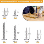 165Pcs #8 Modified Truss Head Wood Screws Assortment Kit, Stainless Steel 410 Quick Metal Self Tapping Screws, 6 Sizes (1/2", 3/4", 1", 1-1/4", 1-1/2", 2")