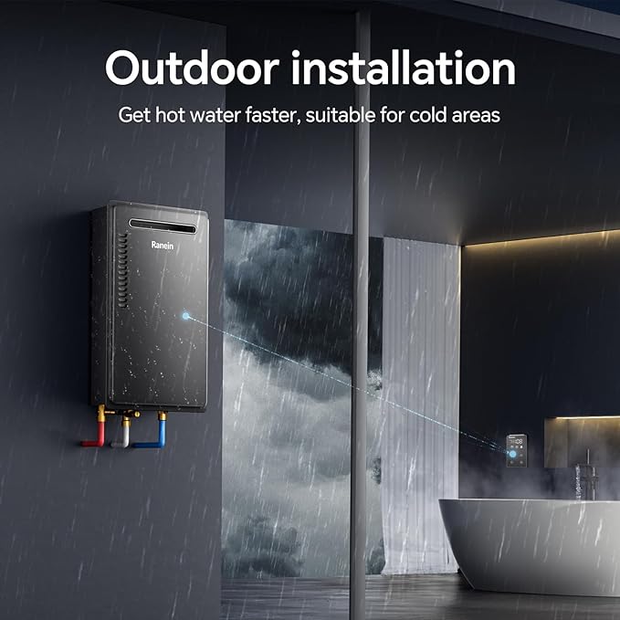 Ranein Natural Gas Tankless Water Heater, Outdoor Max 5.3 GPM, 130,000 BTU Instant Hot Water Heater