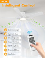 52 Inch White Ceiling Fan with Light with Remote Control, Large Air Volume, modern ceiling fan with light for Bedroom Kitchen Dining room Patio- Flush Mount