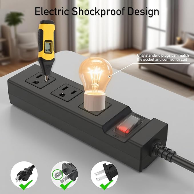 Outdoor Power Strip Weatherproof, KPQ IPX6 Waterproof Surge Protector with 3 Wide Outlets, 10FT Flat Plug Extension Cord, Wall Mountable for Home, Office, Dorm, Patio, FCC UL Listed