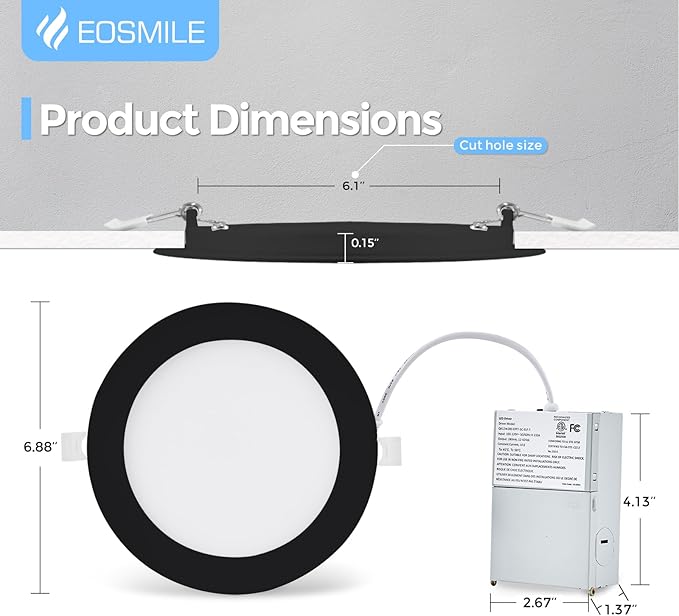 16 Pack 6 inch Black Recessed Lighting, 5CCT LED Recessed Light with Junction Box, 2700K-5000K Selectable, 12W, 120v, 1100LM Dimmable Canless Wafer Downlight, ETL FCC
