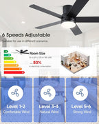 42 Inch Black Ceiling Fan with Light Flush Mountand Remote Control,Dimmable 3 Color Temperatures LED Ceiling Fan,6 Speeds Reversible DC Motor,5 Blades Modern Ceiling Fans for Indoor or Covered Outdoor