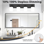 4-Light Bathroom Light Fixtures, Modern LED Vanity Light with White Glass Shade, Matte Black Bathroom Light Fixtures Over Mirror, for Mirror Living Room Cabinet Bedroom, 27 inch