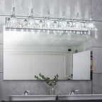 Vintage Bathroom Vanity Light, 6-Light Chrome Vanity Lighting Fixture with Flower Glass Shade, Bathroom Lighting Fixtures Over Mirror