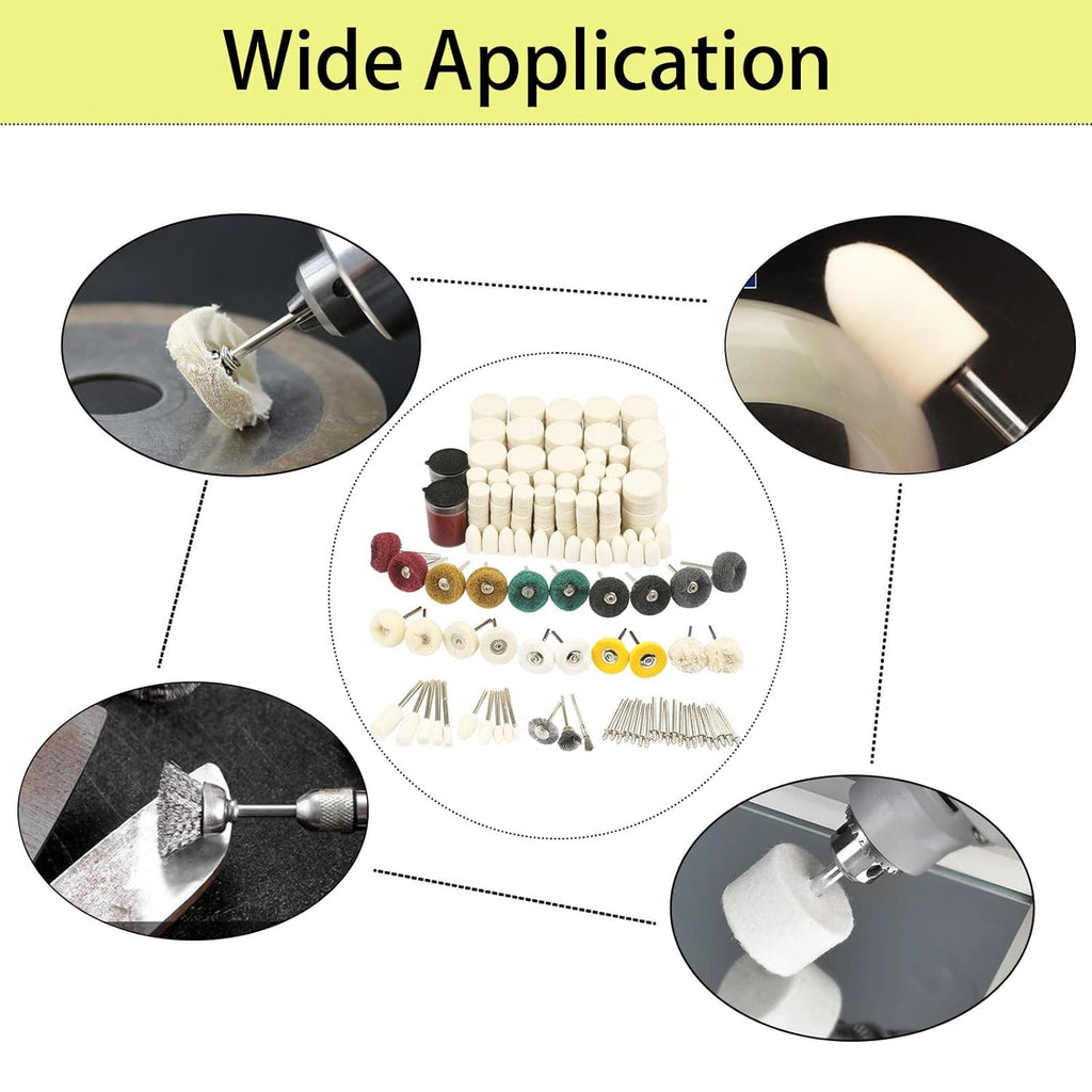 245PCS Polishing Buffing Wheel Kit for Dremel, Rotary Tool Accessories with 1/8" Shank, Abrasive Wheel Buffing Polishing Wire Brushes Wool Felt Cotton Mounted