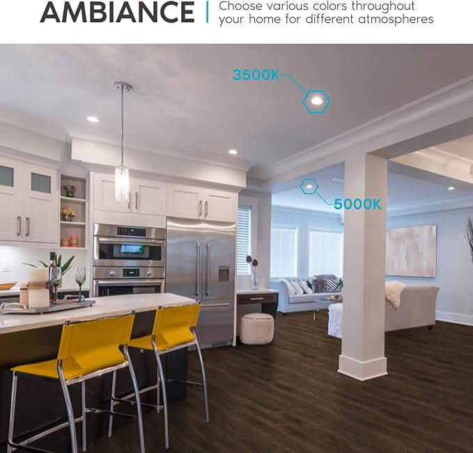 LUXRITE 4 Inch Ultra Thin Square LED Recessed Lighting, 5 Color Temperature Options 2700K - 5000K, Dimmable LED Downlight, 10W, IC Rated, Wet Rated, Canless LED Recessed Light, ETL Listed (6 Pack)