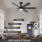 52in Ceiling Fans with Lights RGB Ceiling Fan with Light and Remote/APP Control,Low Profile Ceiling Fans with Lights for Bedroom,Living Room,Kids Room,3CCT Dimmable Modern Ceiling Fan, 8 Speeds,black