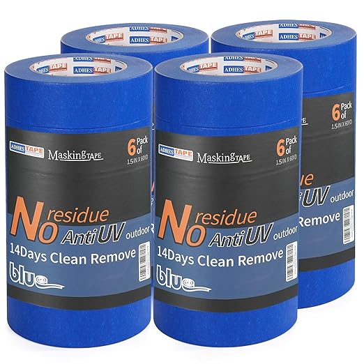 ADHES Blue Painters Tape Blue Tape Painting Tape for Walls,UV Anti,14 Days Clean Remove,1.5inch x 60yard,24Rolls