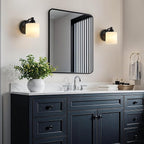 Matte Black Milk Glass Wall Sconces, 1 Pack Hardwired Indoor Wall Light Fixtures for Living Room, Hallway, Bedroom, Ceramic E26 Sockets (Bulbs Not Included)