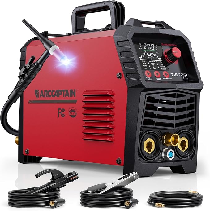 ARCCAPTAIN DC 5 In 1 TIG Welder With Pulse, 200Amp DC 5 In 1 HF/Lift/Pulse/Spot TIG & Stick, 110v/220v Dual Voltage LED Digital Display MultiProcess TIG Welding Machine with 2T/4T TIG200P