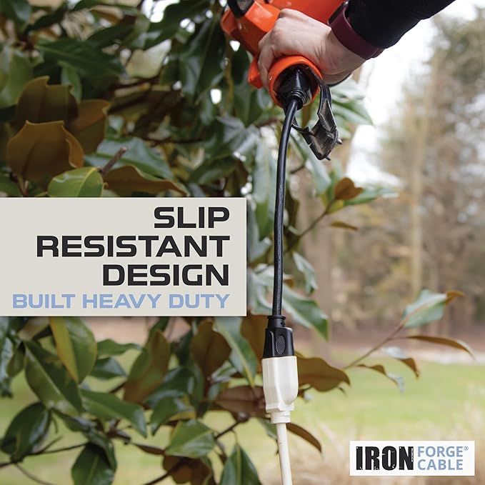 Iron Forge Cable Weatherproof 100 Ft Outdoor Extension Cord - 16/3 SJTW Heavy Duty Beige Extension Cord 3 Prong - 10 Amp Exterior Power Cable