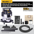 DEWALT 5 Gallon STEALTHSONIC Shop Vacuum Wet and Dry, Powerful Suction & Portable Shop Vac with Attachments, Ultra Quiet Wet Dry Vacuum for Home, Garage, Car, Workshop, Jobsite, DXV05S-QT, 4 Peak HP