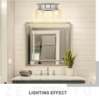 zeyu 14 Inch Modern Vanity Lighting Fixtures, 2 Light Bathroom Vanity Light for Mirror Bedroom, Brushed Nickel Finish with Clear Hammered Glass, ZJF63B-2W BN