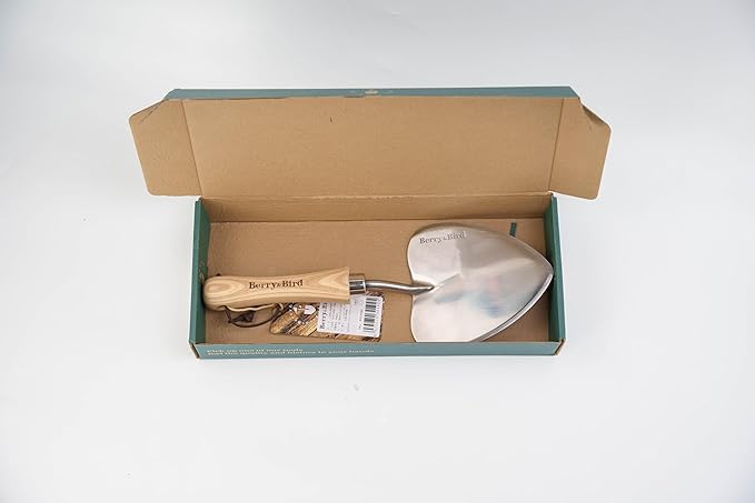 Berry&Bird Perennial Trowel, Oversized Garden Potting Trowels with Sharp Blade Wood Hand Shovel, Stainless Steel Planting TSpade Gardening Tool for Roots,Digging,Transplanting
