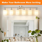 DLLT 6-Light Bathroom Light Fixtures: Nickel Modern Vanity Lights with E26 Bulbs - Milky White Glass Shade Bathroom Wall Lamp for Mirror Kitchen Living Room Hallway Cabinet Porch