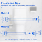 Toilet Hose Supply Line 16 Inch Flexible Toilet Connector, 7/8 Inch Ballcock x 3/8 Inch Compression, Braided Stainless Steel Toilet Supply Line