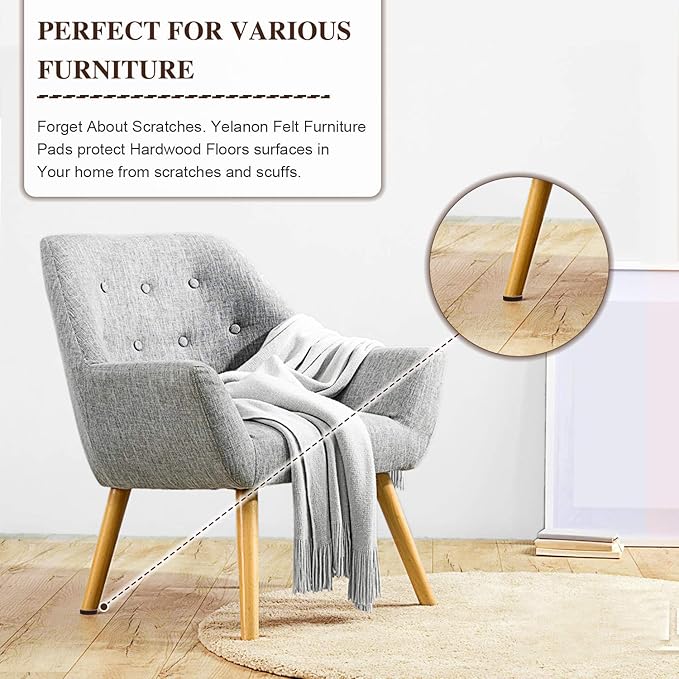 Yelanon Felt Furniture Pads for Hardwood Floors -216 Pcs Premium Felt Pads for Chair Legs, Floor Protectors for Furniture, Beige & Brown