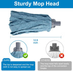 KeFanta Mops for Floor Cleaning,One Mop Handle with 2 Blue Microfiber Cloth Mops Head Replacement,String Wet Mop Refills Compatible with 0.8" Diameter Stick(1 Pole & 2 Heads)